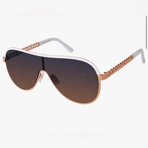 Jessica‎ Simpson J6228 white rose gold Metal Shield Aviator Pilot Sunglasses new